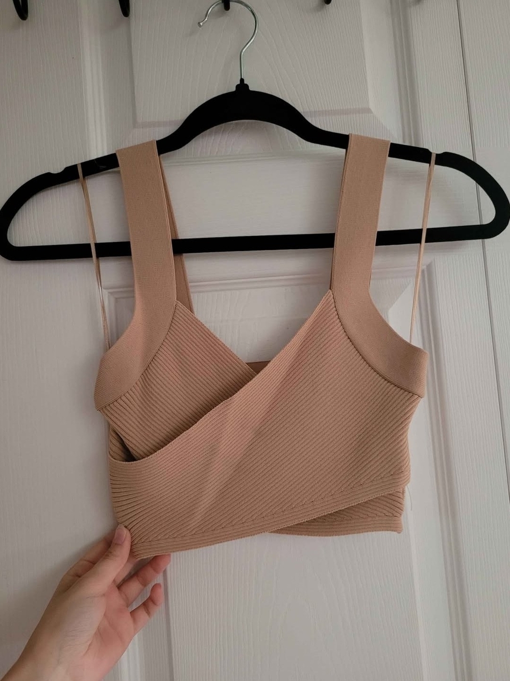 Dreamers Ribbed Taupe Crossover Crop Camisole